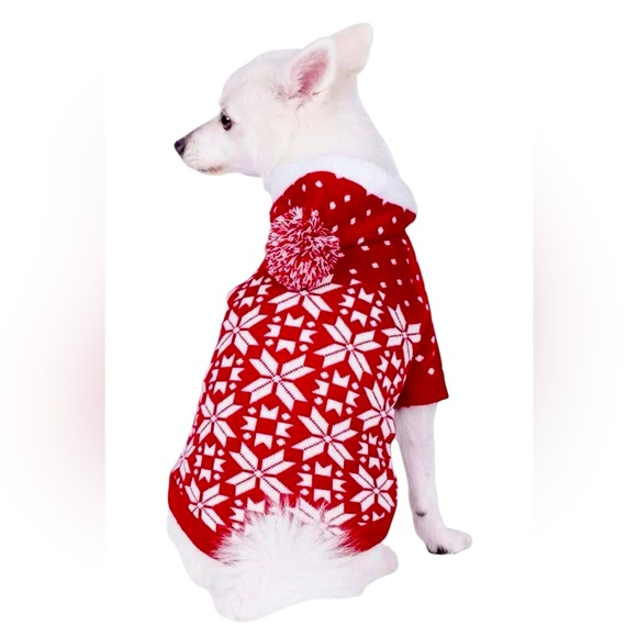 Blueberry Pet Let It Snow Snowflake Christmas Dog Hooded Sweater Cozy Small - Picture 1 of 8